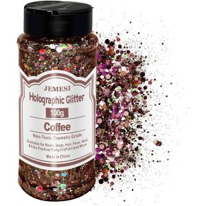 Kalanka-Holographique Grosses Paillettes, 100g Caf&eacute; Sequins Glitter, Paillettes Pour Visage, Corps, Cheveux, R&eacute;sine Epoxy, Paillette Visage Festival - Neuf