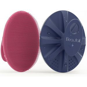 Lot de 2 brosses à récurer en silicone pour le bain et la douche-Gommage doux pour homme et femme-Peau sensible de bébé-Facile à nettoyer-Mousse agréable-Plus hygiénique-Rose + - Neuf