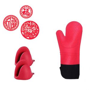 (Rouge) Gants de cuisine professionnels, gants de cuisine en silicone, gants de cuisine résistants à la chaleur, gants allongés pour pizza et cuisine - Neuf