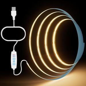3m Ruban Led Cob Usb 5 V,Blanc Chaud À Intensité Variable Cri85+ Bandeau Led 8mm Pour Fond Tv,Cuisine,Chambre,Fête,Éclairage De Décoration Diy Bande Lumineuse Led - Neuf