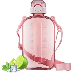 Gourde Sport,Gourde Plate,Bouteille Eau Sport Plate,Bouteille D'eau,Bouteille Plate Transparente,Gourdes De Camping Et Randonnée,Gourde Sans Bpa 750 Ml (Rose) - Neuf