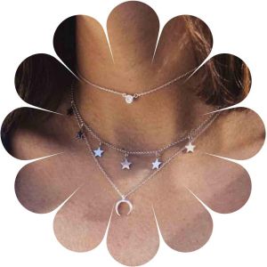 Kal-Boho Collier &Eacute;toile De Lune En Couches Choker Argent Amour Coeur Pendentif Collier Vintage Collier Croissant Cha&icirc;ne Collier C&eacute;leste Festival Bijoux Pour Femmes Et Filles Cadeaux - Neuf
