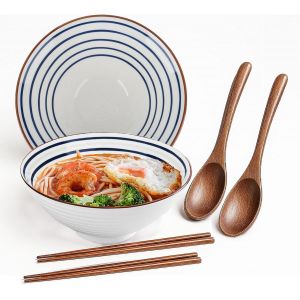 Sjzg-Lot De 2 Bols &Agrave; C&eacute;r&eacute;ales, Bol Ramen En C&eacute;ramique, 1200ml Bols &Agrave; Soupes Et &Agrave; C&eacute;r&eacute;ales, Bol &Agrave; Japonaise Avec Baguettes Et Cuill&egrave;re, Cadeau Cr&eacute;atif Bols &Agrave; Ramen, Pour Salade, C&eacute;r&eacute;ales, Fruits, Noui - Neuf