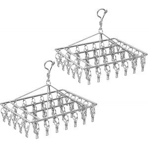 MEVRONISSHOP-Lot de 2 s&eacute;choirs &agrave; Chaussettes Pliables avec 40 piquets, cintres en m&eacute;tal avec Clips, cintres pour sous-v&ecirc;tements, Accessoires pour Corde &agrave; Linge, s&eacute;choir &agrave; Linge en Acier Inoxydable av - Neuf