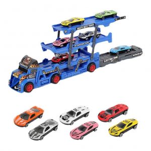 Camion De Transport De Voiture Jouets M&eacute;ga Camion De Transporteur Avec 6 Mini Voitures Trois Couches Pliantes V&eacute;hicules Ensemble pour Enfants Gar&ccedil;ons Filles - Neuf