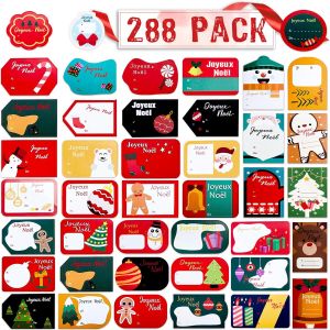 Etiquettes Cadeaux No&euml;l en Fran&ccedil;ais et Anglais, 288pcs 32 Feuilles Autocollants de cadeaux Cartes Stickers &Eacute;tiquettes No&euml;l Stickers D&eacute;coration de Cadeau No&euml;l - Neuf