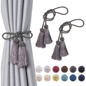 Tianyi-Lot De 2 Embrasses De Rideaux À Pompons À Double Extrémité Faites À La Main En Corde Tressée Avec Noeuds De Style Européen Pour Décoration De Fenêtre De Maison Et De Bureau (Gris Foncé) - Neuf