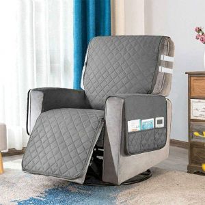 SUBZONAL-Housse Fauteuil Relax Matelass&eacute; Anti-d&eacute;rapant, Couvre Fauteuil Relax Inclinable avec 2 Sangles de Serrage Blanches, 6 Poches Lat&eacute;rales, Couverture Protecteur Canap&eacute; 1 Place (Gris) - Neuf