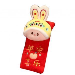 HJLIAN Porte-monnaie en peluche lapin du Nouvel An, porte-monnaie en peluche, sac messager fantaisie, enveloppes rouges, sac portefeuille, chapeau jaune, 11 x 22 cm - Neuf