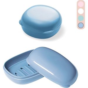 Lot de 2 porte-savons de voyage en plastique avec couvercle, étanche, pour voyage, randonnée, douche, salle de bain, école (bleu) - Neuf