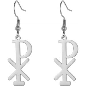 Kal-Boucles D'oreilles Symbole Chi Rho Christogramme Alpha Omega Boucles D'oreilles Ixci Nika Jésus Christ Nom Pendentif Sacramental Chrétien Amulette Religieuse Bijoux Cadeau Femme - Neuf