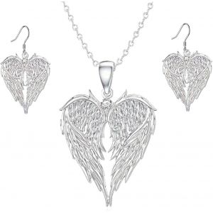 Chenquansarl-Ensemble De Bijoux En Forme D'ailes D'ange, 2 Pi&egrave;ces, Boucles D'oreilles, Collier Et Pendentif Pour Un Cadeau D'anniversaire Pour Femme Et Fille, S, Acier Alli&eacute;, 0 - Neuf