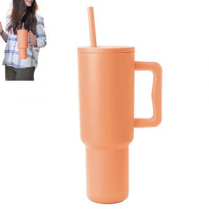 Gobelet Isotherme En Acier Inoxydable De 1,2 L (40 Oz) Avec Poign&eacute;e Et Couvercle &Agrave; Paille, Id&eacute;al Pour La Voiture Et La Maison - Orange - Neuf