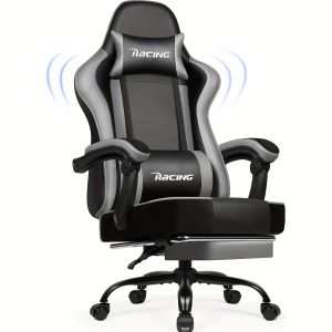 Fauteuil de Gaming Gronfont avec Repose-Pieds, Fauteuil Ergonomique avec Coussin Lombaire R&eacute;glable, Coussin d'Appui-T&ecirc;te, Hauteur R&eacute;glable et Pivotant, Fauteuil PC, Fauteuil de Gaming 150kg, Noir, Cadeau de No&euml;l Id&eacute;al pour Gamers et Bureau &agrave; Domicile - Ne