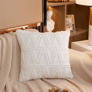 Ensemble de 6 Soft Courte Velours de Laine Decoratifs, Housses de Coussin de Luxe de Style de Canape Chambre a coucher Blanc 45 x 45 cm - Neuf