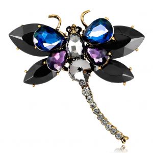 Broche Libellule Tendance En Alliage Pour Femme Avec Strass (Noir) - Neuf