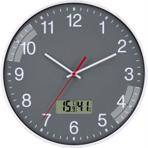 CHENG-Horloge murale avec affichage de la temp&eacute;rature - Sans bruit de tic-tac - Grande - 30 cm - Gris - LCD - Thermom&egrave;tre num&eacute;rique - Horloge murale silencieuse - Horloge murale moderne pour salon - Neuf