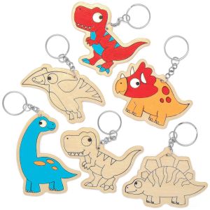 KAL-Porte-Cl&eacute;s Dinosaures En Bois (Paquet De 10) - Loisirs Cr&eacute;atifs Pour Enfants - Neuf