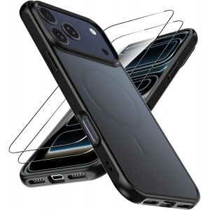 KALANKA-Magn&eacute;tique Coque pour iPhone 17 Pro Max avec 2 Verre Tremp&eacute;, Compatible avec Magsafe, &Eacute;tui Translucide Mat Arri&egrave;re Fine Anti-jaunissement Housse Protection Case pour iPhone 17 Pro Max - Neuf