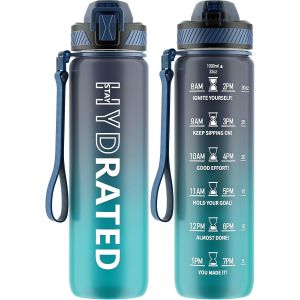 Eryi-Gourde, 1l Gourde Sport Avec Paille Et Graduée, 1 Litre Étanche Bouteille D'eau Avec Brosse, Gourdes Motivation Sans Bpa Pour Fitness, Bureau, L'école, Yoga - Neuf