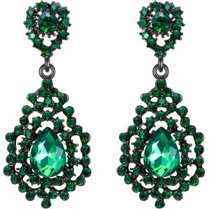 Kal-® Femme Boucle D'oreille Vintage Bijoux Parure Mariage Cérémonie Soirée Fantaisie Cristal Autrichien Strass Rond Double Goutte D'eau - Neuf