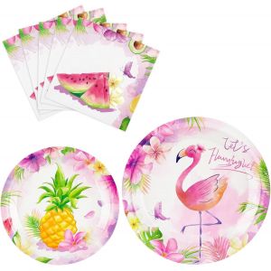 Décorations D'anniversaire Flamant Rose-Assiettes Et Serviettes Hawaïennes Flamant Rose Décorations De Fête Tropicale Luau Pour Enfants Filles Fournitures D'anniversaire De Piscine D'été - Neuf