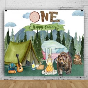 Forêt Camping Thème Toile De Fond Un Heureux Campeur Fête D'anniversaire Décorations Tente Feu De Camp Animal Aventure Photographie Fond Gâteau Table Bannière 220x150cm[Cli3441] - Neuf