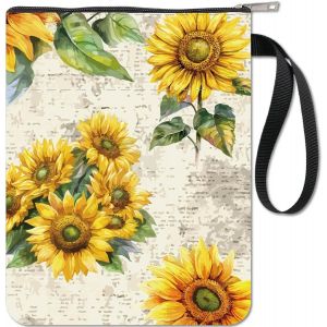 Tournesol Avec Feuille Pochette De Livre Avec Fermeture Éclair Amoureux Des Livres Cadeaux Couverture Rigide Pochette De Livre Étanche Sac De Protection Poche Avant Housse Pour Femmes Amis - Neuf