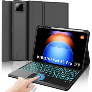 Clavier Xiaomi Pad 6s Pro 12.4 Avec Pav&eacute; Tactile, Coque &Eacute;tui Clavier Azerty Fran&ccedil;ais Trackpad R&eacute;tro&eacute;clair&eacute;, Bluetooth Pour Xiaomi Pad 6s Pro 12.4 2024, Nori - Neuf