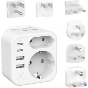 KALANKA-Adaptateur Prise Universelle,Adaptateur de Voyagevers USA/UK/Europe,Adaptateur International de Type A/C/B/G/I/M avec 4 Ports USB et Interrupteur,Adaptateur de Prise pour Canada,Australie(Bla - Neuf