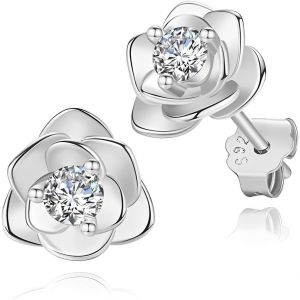 Kal-Boucles D'oreilles Femme, Petites Boucles D'oreilles Fleurs En Argent Sterling 925 Pour Femme Fille Hypoallergéniques Boucles D'oreilles Roses Avec 5a+Zircone Cubique Clous D'oreilles Argent - Neuf