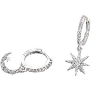 Kal-Boucles D'oreilles Femme 925 Argent Du Mal Zircone Cubique Mini Pendantes Creoles Plaqu&eacute; Or Boucle D'oreille Avec &Eacute;toile Cha&icirc;ne Hypoallerg&eacute;nique Earings - Neuf