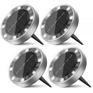Sansh-Lampe Solaire Au Sol Lot De 4, Lumiere Solaire Exterieur Jardin 8 Led, Étanche Spot Solaire Extérieur Pour Chemins Allée Pelouse Terrasse Cour Piscine[Blanc Froid] - Neuf