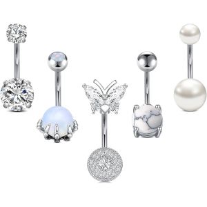 Nbgcm-Rajnar Piercing Nombril Acier Chirurgical 14g 10mm En Forme De Coeur Diamant Bould De Cristal Strass Pour Femme Filles Argent 3 Pièces - Neuf