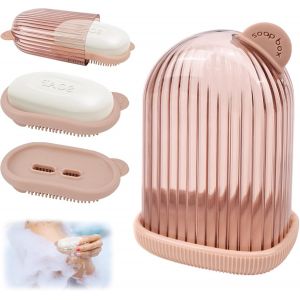 Boite Savon Voyage,Plastique Transparent Boite Savon,Boîte à Savon avec Bac d'égouttage,Shampooing Solide Boite a Savon,Boite a Savon Voyage,Porte Savon Voyage (Rose) - Neuf