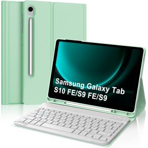 Coque Clavier Pour Samsung Galaxy Tab S10 Fe/S9 Fe 10.9""/S9 11"", Étui Keyboard Avec Pavé Tactile, Clavier Touchpad Azerty Français Layout Bluetooth Détachable Avec Porte Crayon, Gris Bleu - Neuf