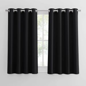 Tianyi-Rideaux Occultants - Lot De 2 Rideau Thermique Noir À Oeillets De Fenêtre Lumineux Bloquer Isolation Du Chaleur Pour Chambre Décoration De Fenêtre, L 140 X H 145 Cm - Neuf
