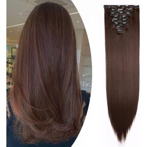 Kalanka-- Extension A Clip Cheveux Naturel Clip In Hair Extensions T&ecirc;te Pleine 8 Bandes 18 Clips 66cm Tout Droit - Brun Moyen - Neuf
