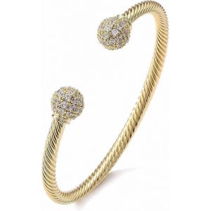 Bracelet À Billes Dorées Avec Pierres ¿ Bracelet Réglable En Or Plaqué Or Véritable Lourd ¿ Bijoux Classiques Tendance Pour Femmes ¿ Convient Aux Poignets De 19,5 À 20,3 Cm, Laiton - Neuf