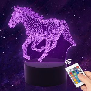 Lampe Cheval,Veilleuse Cheval Pour Enfants, Lampe 3d Cheval Pépinière Led Lumière, Télécommande 16 Couleurs Changeantes Dimmable, Cadeaux De Noël Pour Filles Garçons Salon Chambre Décor - Neuf