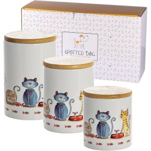 Chenquansarl-Boîte De Rangement Cuisine Lot De 3, Céramique Bocaux De Conservation Avec Hermetique Couvercles Pour Café Thé Sucre, Cadeau Pour Les Amoureux Des Chats 700ml 800ml 1l - Neuf