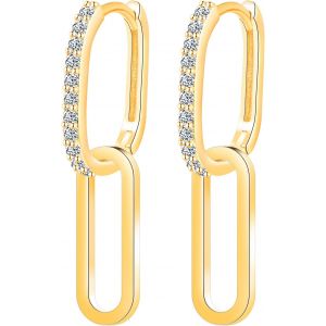 Kal-Boucles D'oreilles Argent 925 Cr&eacute;oles Avec Zircon Double Ellipse Suspendues Ellipse Femme Huggie Boucles D'oreilles Pour Maman Amie Adolescente Fille Soeur Femme Cadeau D'anniversaire - Neuf