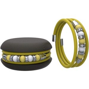 Kal-Macaron Bracelet Femme Caoutchouc Avec Perles De Couleur Et Strass - Neuf