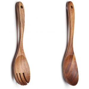 Mevronisshop-Serveurs À Salade En Bois D'olivier - 2 Pièces Couverts En Bois - Cuillère Et Fourchette - 10,2 Pouces - Ustensiles De Cuisine Pour Salade, Pâtes, Fruits - Neuf