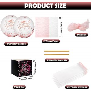 CAUC-Bo&icirc;te surprise d'anniversaire avec ballons, tirette pour cadeaux en argent, ballon, cadeau d'anniversaire, pour la famille et les amis, noir et rose - Neuf