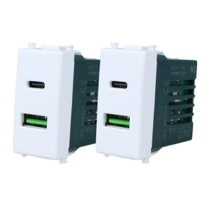 2 prises 2 sorties USB Type A + USB Type C, mur 3.1A, recharge rapide, compatible avec Vimar Plana, occupe 1 module - Neuf