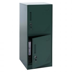 Casier HWC-P63, casier coffre-fort armoire &agrave; casiers 2 portes, 90x38x45cm aciervert - Neuf
