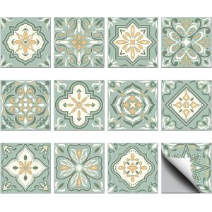 ERYI-36 Pièces 10X10Cm Autocollants Carrelage Mural Céramique Vert Et Jaune Autocollants De Carreaux Muraux Étanche Imperméables Décoratif Autocollants Pour Cuisine Salle De Bains Mur Table Bureau - Neuf