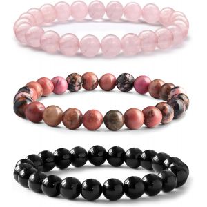 Kalanka-3pcs Bracelet Pierre Naturelle Lithotherapie 8mm - Élastique Empilable Pour Femmes Et Hommes - Neuf