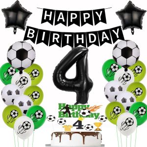 Ballon de Football 4 ans anniversaire, D&eacute;coration de Football de F&ecirc;te 4 ans, Decoration Anniversaire Foot Garcon 4 ans,D&eacute;corations De G&acirc;teaux Foot 4 ans, 4 ballon d&eacute;co foot - Neuf